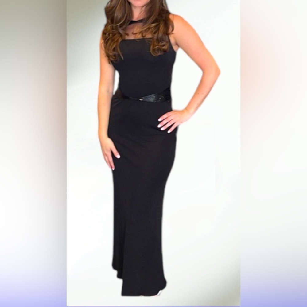 Alberto Makali Black Evening w/crystals Gown Size 10 Worn Once EUC